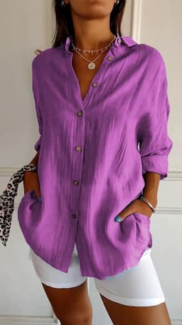 image-Lapel Long Sleeve Shirt Women's Single-breasted Pleated Shirt