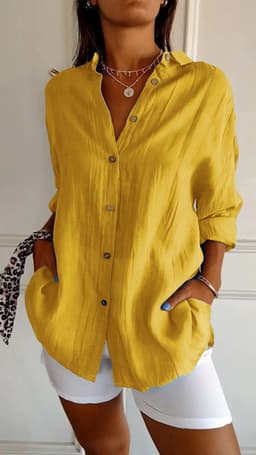 image-Lapel Long Sleeve Shirt Women's Single-breasted Pleated Shirt