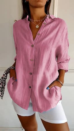 image-Lapel Long Sleeve Shirt Women's Single-breasted Pleated Shirt