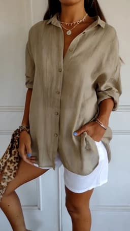 image-Lapel Long Sleeve Shirt Women's Single-breasted Pleated Shirt