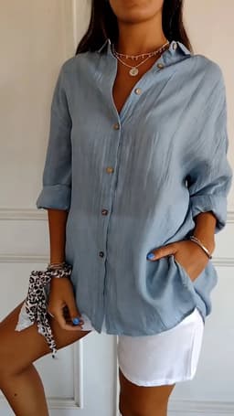 image-Lapel Long Sleeve Shirt Women's Single-breasted Pleated Shirt
