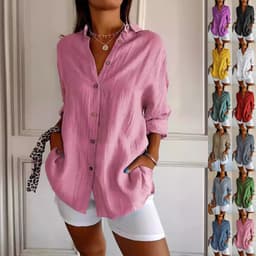 image-Lapel Long Sleeve Shirt Women's Single-breasted Pleated Shirt
