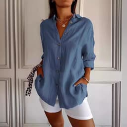 image-Lapel Long Sleeve Shirt Women's Single-breasted Pleated Shirt