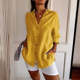 image-Lapel Long Sleeve Shirt Women's Single-breasted Pleated Shirt