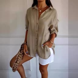 image-Lapel Long Sleeve Shirt Women's Single-breasted Pleated Shirt