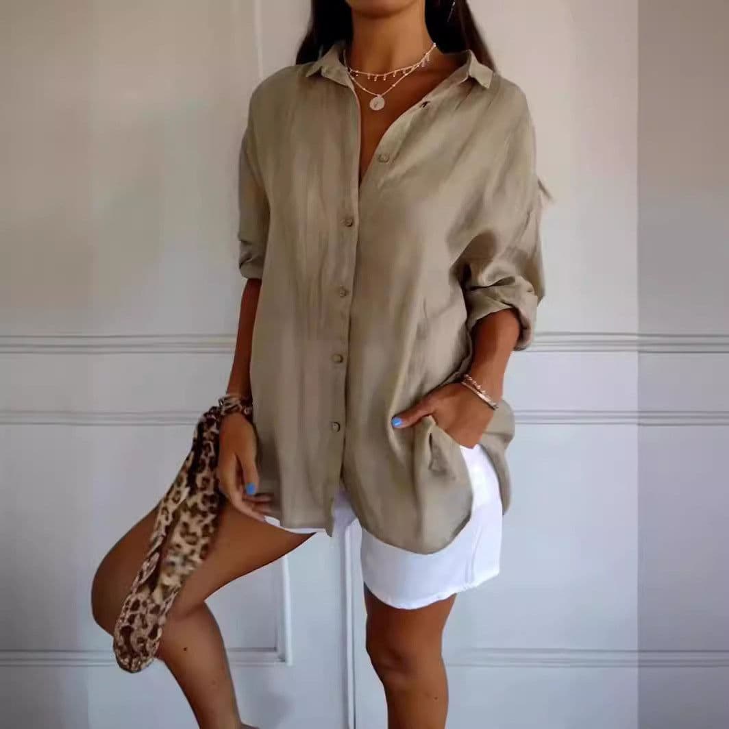 image-Lapel Long Sleeve Shirt Women's Single-breasted Pleated Shirt