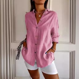 image-Lapel Long Sleeve Shirt Women's Single-breasted Pleated Shirt