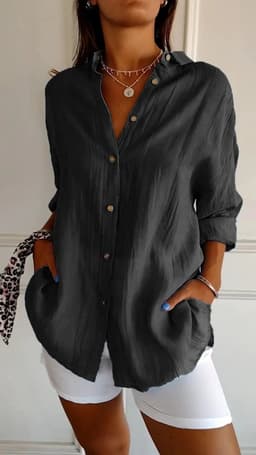image-Lapel Long Sleeve Shirt Women's Single-breasted Pleated Shirt