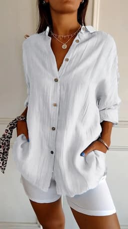 image-Lapel Long Sleeve Shirt Women's Single-breasted Pleated Shirt