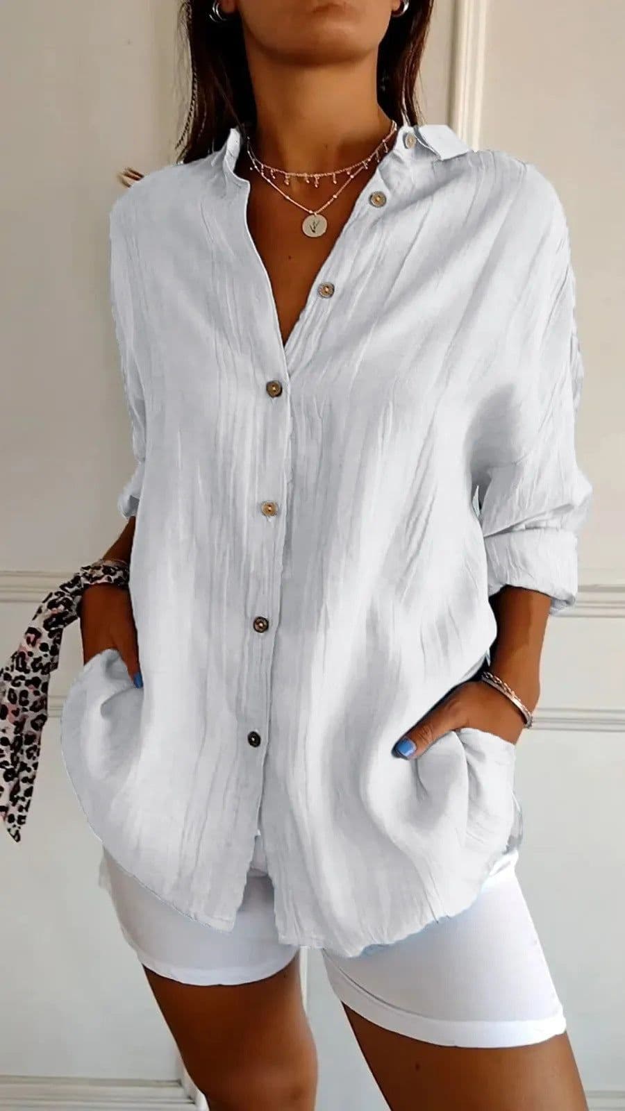 image-Lapel Long Sleeve Shirt Women's Single-breasted Pleated Shirt