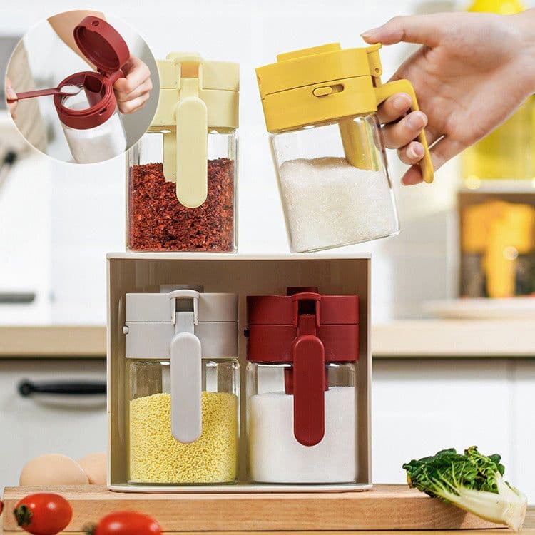 image-Small Seasoning Jars With Lids And Spoons Measuring Spoon Separation Seasoning Box Kitchen Household Tiny Seasoning Containers Kitchen Gadgets
