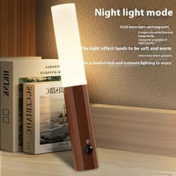 image-LED Wood Grain Magnetic Wall Lamp Motion Sensor USB Night Light Cabinet Closet Light Staircase Bedroom Table Bedside Lighting