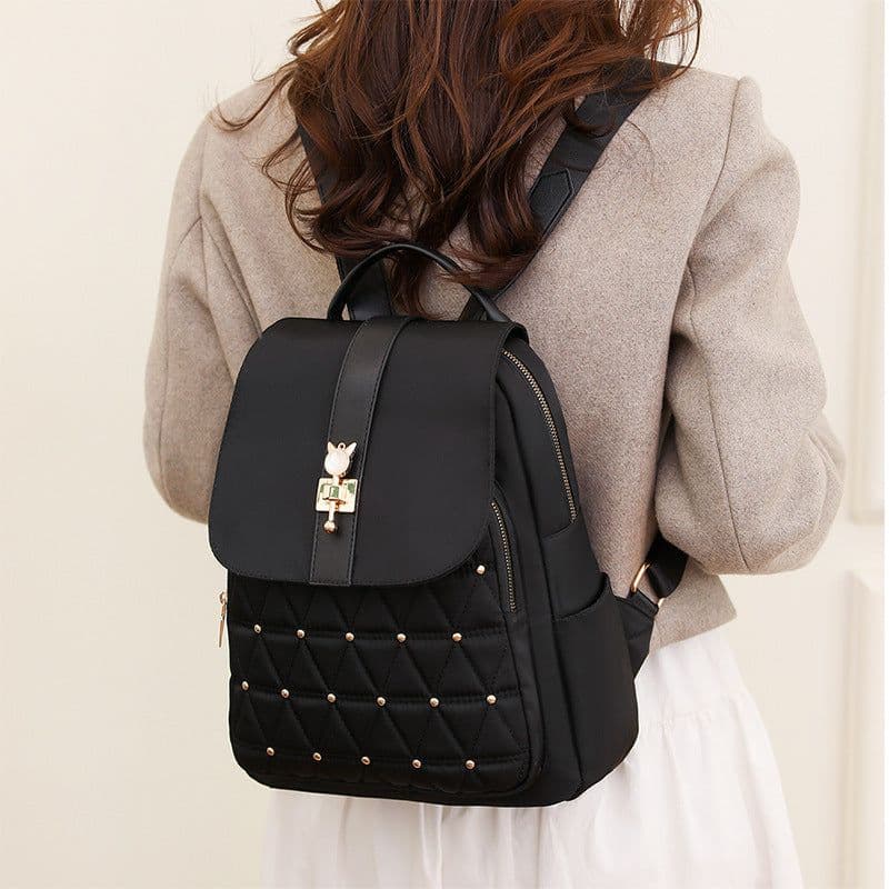 image-Women's Nylon Rhombus Large Capacity Travel Backpack