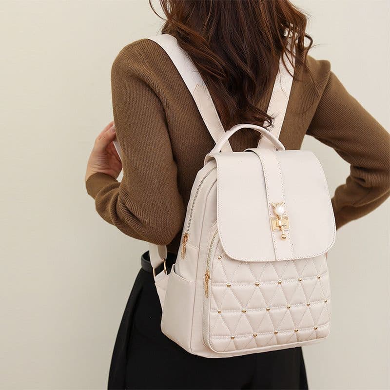 image-Women's Nylon Rhombus Large Capacity Travel Backpack