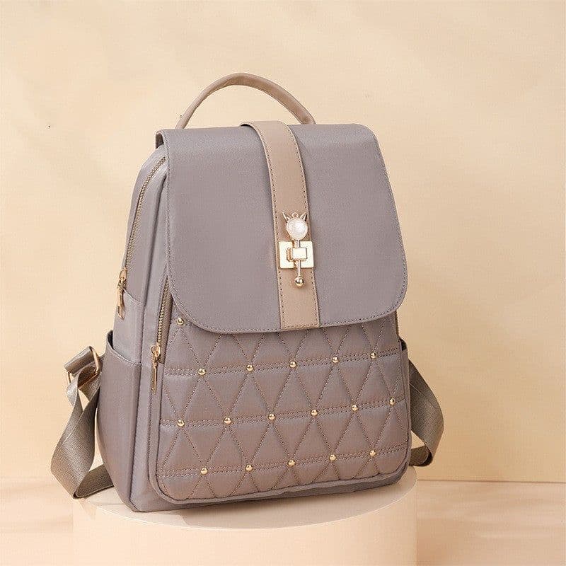 image-Women's Nylon Rhombus Large Capacity Travel Backpack