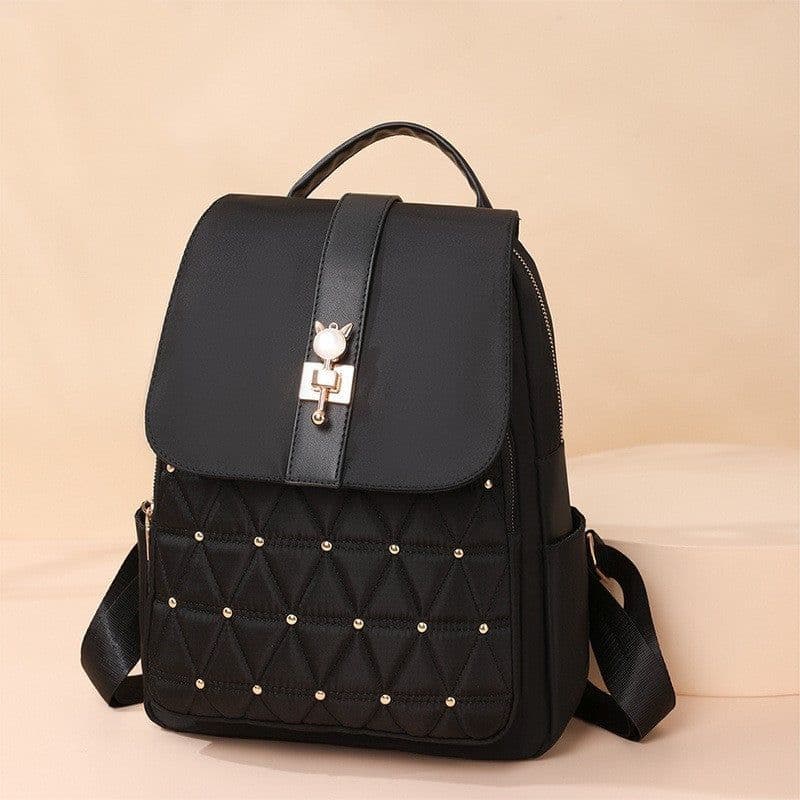 image-Women's Nylon Rhombus Large Capacity Travel Backpack