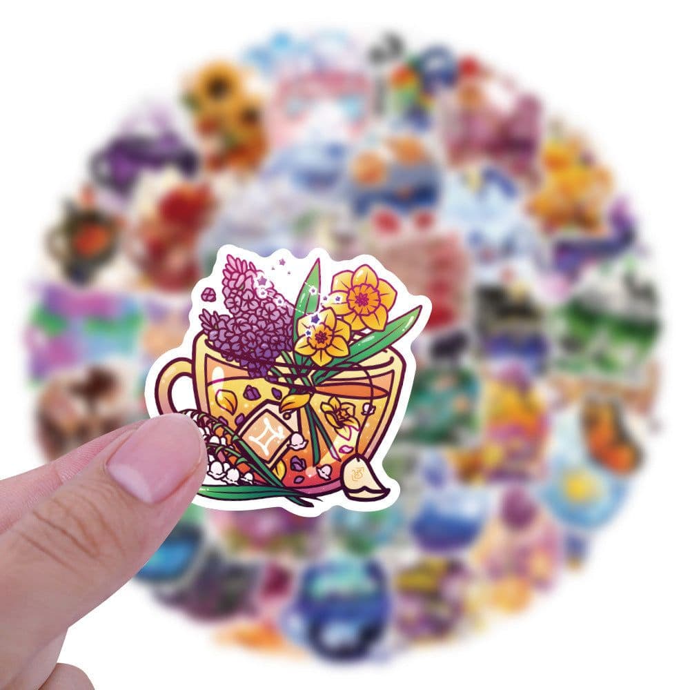 image-Colorful Tea Cup Graffiti Personality Sports DIY Luggage Scooter Waterproof Stickers