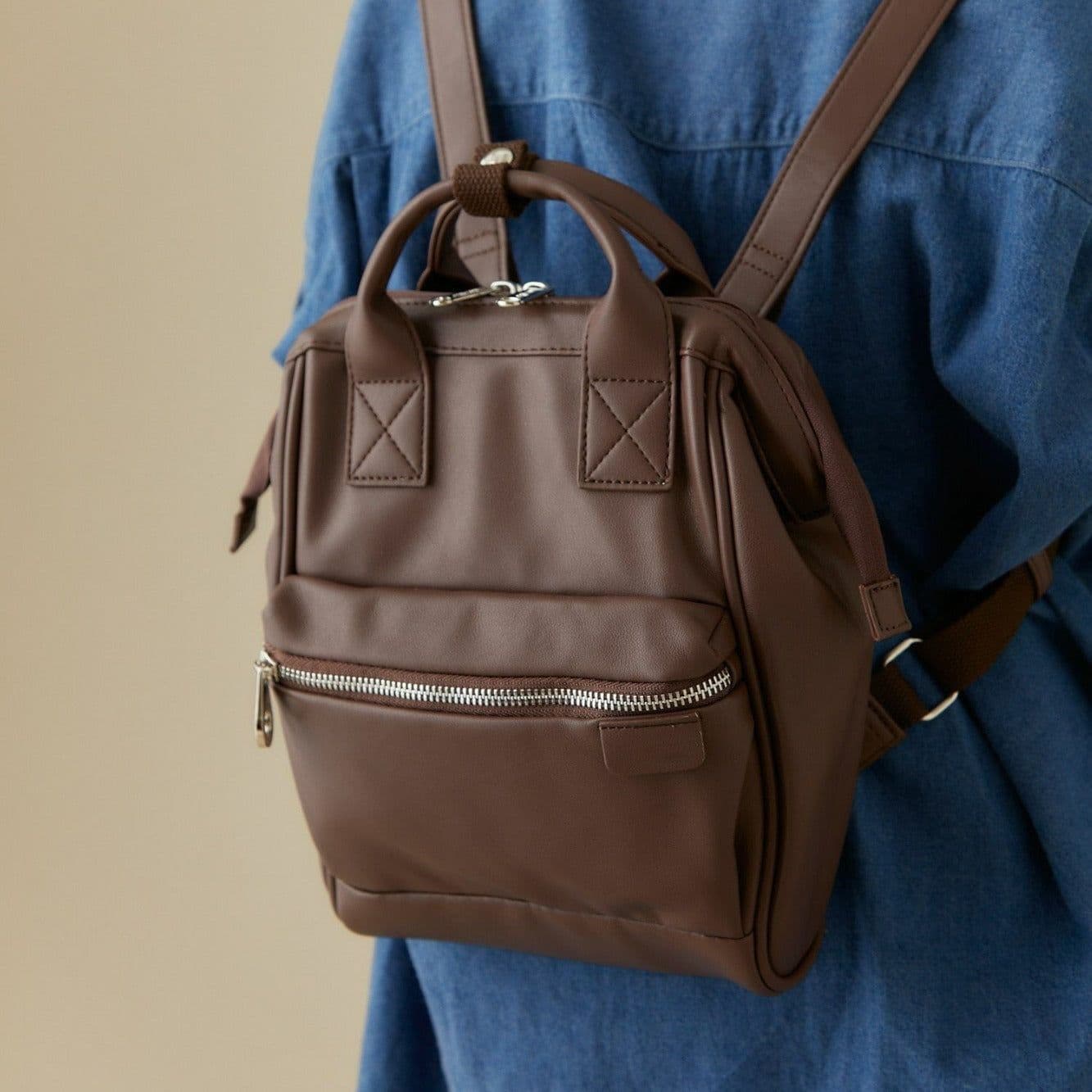 image-Leather Backpack Women's Vintage Bag Coin Purse