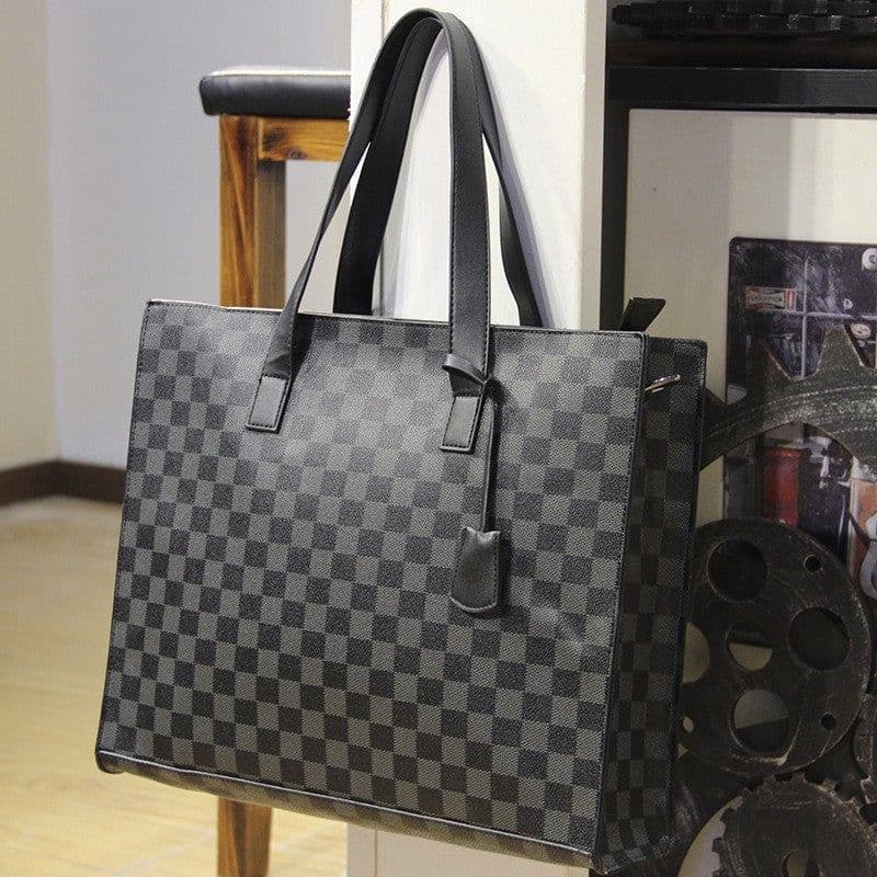 image-Plaid Tote Daily Casual Shoulder Bag Men's Briefcase Crossbody