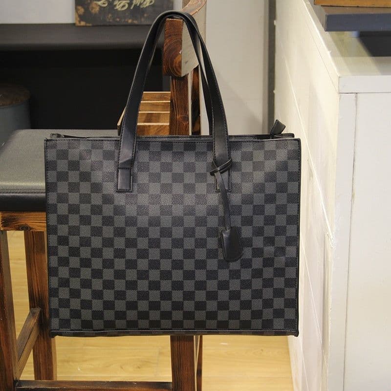 image-Plaid Tote Daily Casual Shoulder Bag Men's Briefcase Crossbody