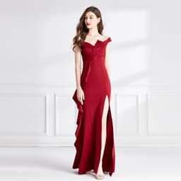 image-Red Evening Dress For Women Spring And Summer