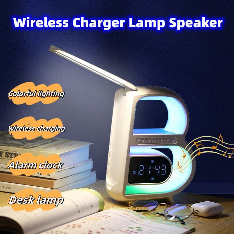 image-2024 New B-Shaped Blutooth Speaker Multifunctional Smart Music Rhythm Lighting Phone Wireless Charger TF Card AUX Input Standard Mode