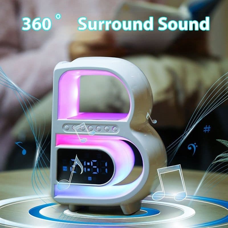 image-2024 New B-Shaped Blutooth Speaker Multifunctional Smart Music Rhythm Lighting Phone Wireless Charger TF Card AUX Input Standard Mode