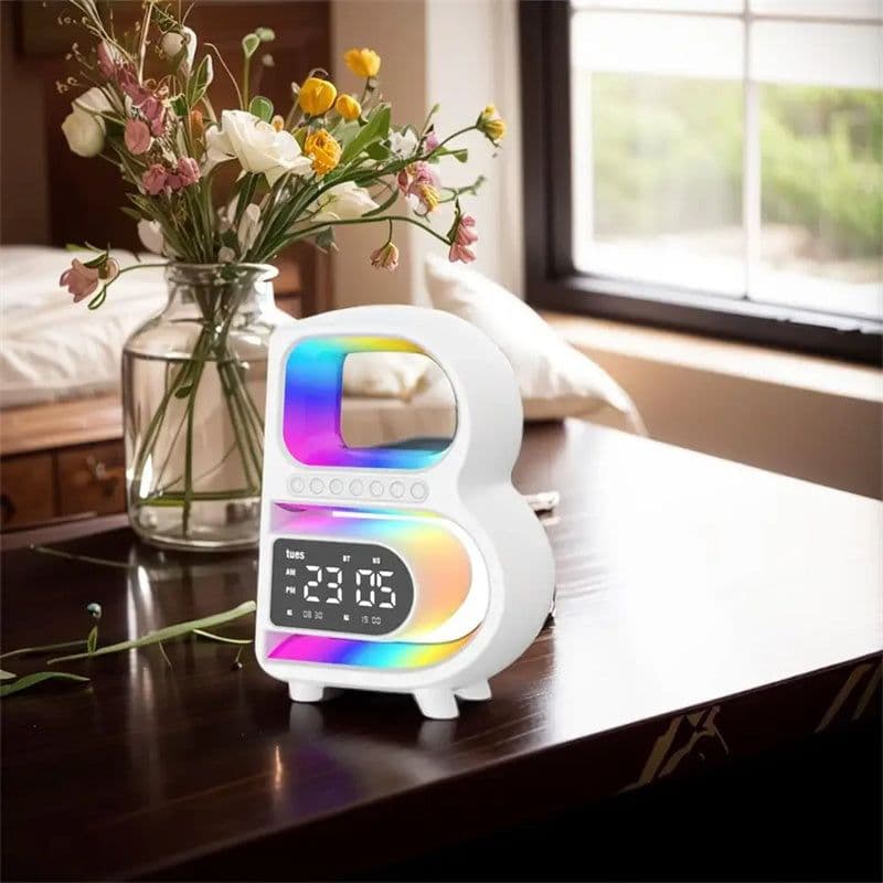 image-2024 New B-Shaped Blutooth Speaker Multifunctional Smart Music Rhythm Lighting Phone Wireless Charger TF Card AUX Input Standard Mode