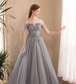 image-Dinner Annual Meeting Host Blue Off-shoulder Petal Dress For Women