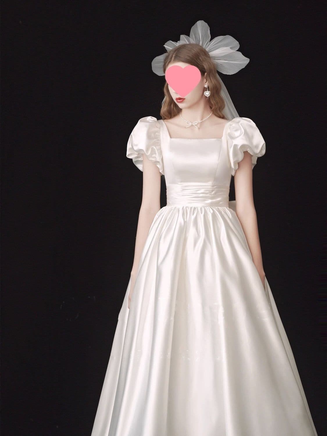 image-French Light Wedding Dress Satin Vintage Trip Shoot Bridal Gown Dress