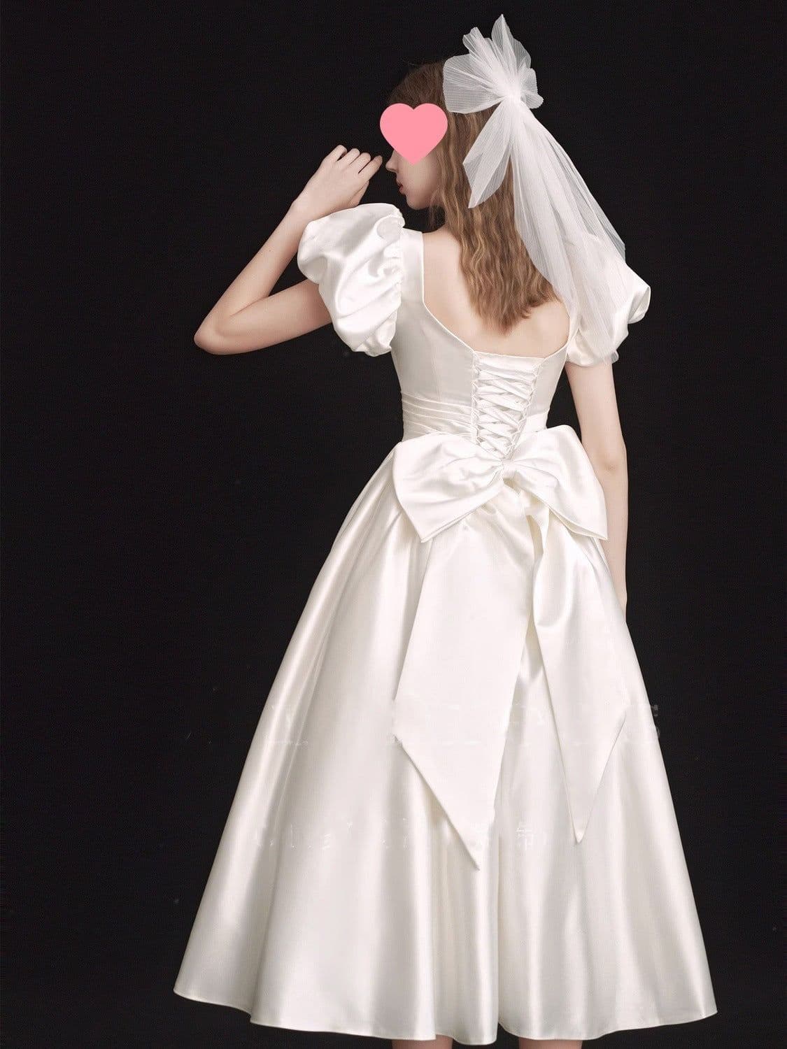 image-French Light Wedding Dress Satin Vintage Trip Shoot Bridal Gown Dress