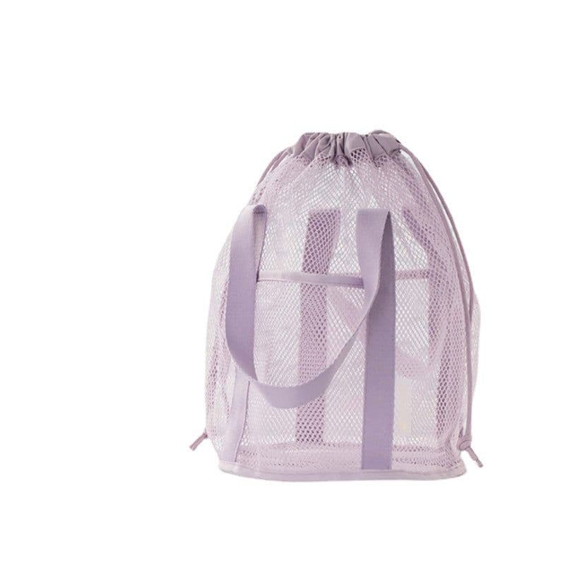 image-Travel Storage Bag Mesh Hollow Out Handbag Drawstring Wash Bag