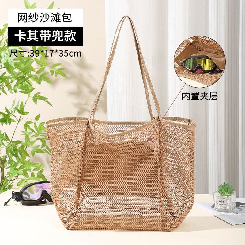 image-Portable Portable Beach Bag Travel Bag Sandwich Grid