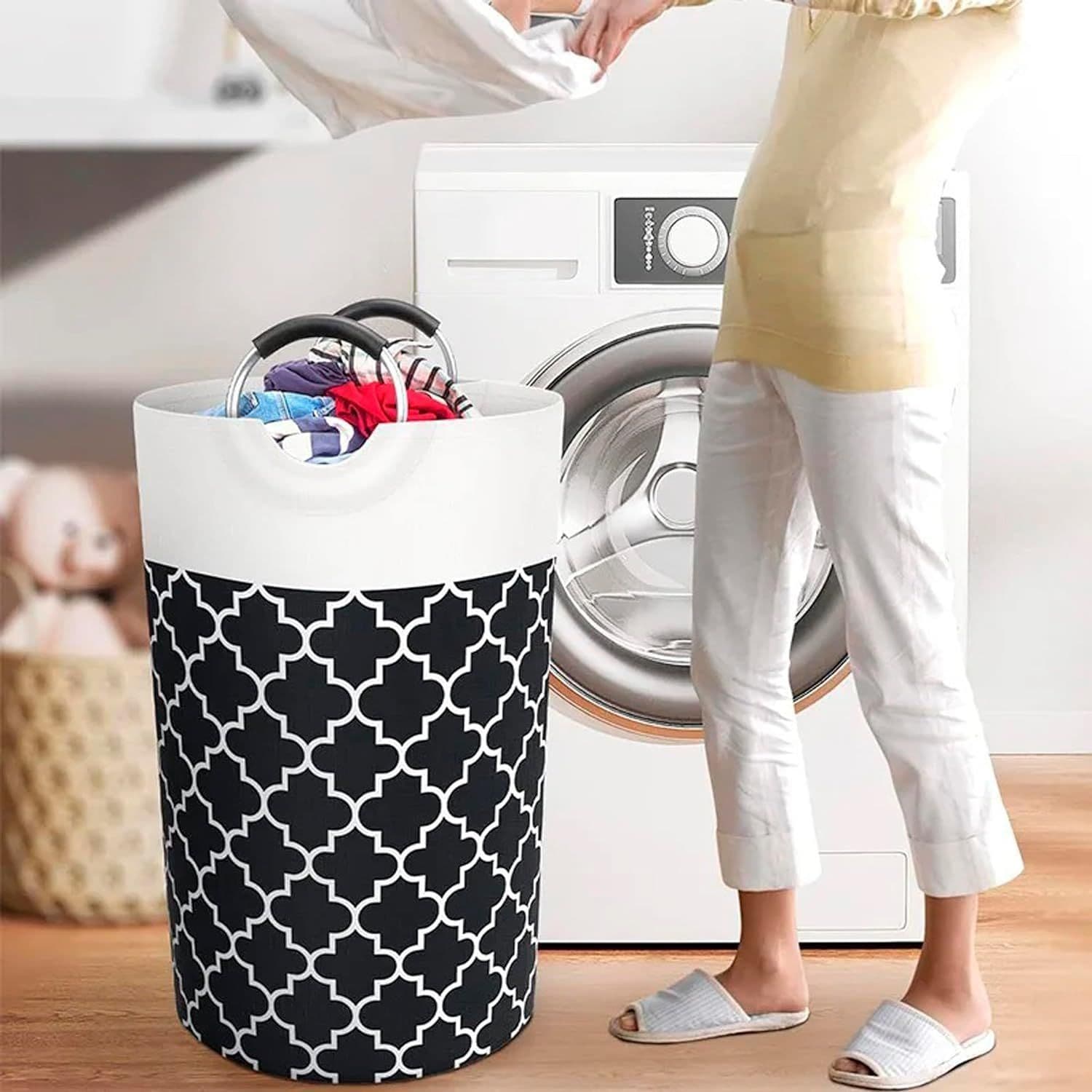 image-Folding Laundry Basket Home Bathroom Storage