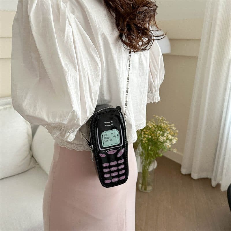 image-Simulation Mobile Phone Bag Patent Leather Shoulder Crossbody