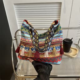 image-Simple Shoulder Retro Ethnic Style Large Capacity Crossbody Tote Bag
