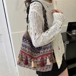 image-Simple Shoulder Retro Ethnic Style Large Capacity Crossbody Tote Bag