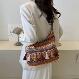 image-Simple Shoulder Retro Ethnic Style Large Capacity Crossbody Tote Bag