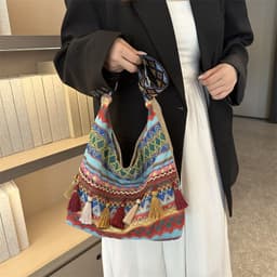 image-Simple Shoulder Retro Ethnic Style Large Capacity Crossbody Tote Bag