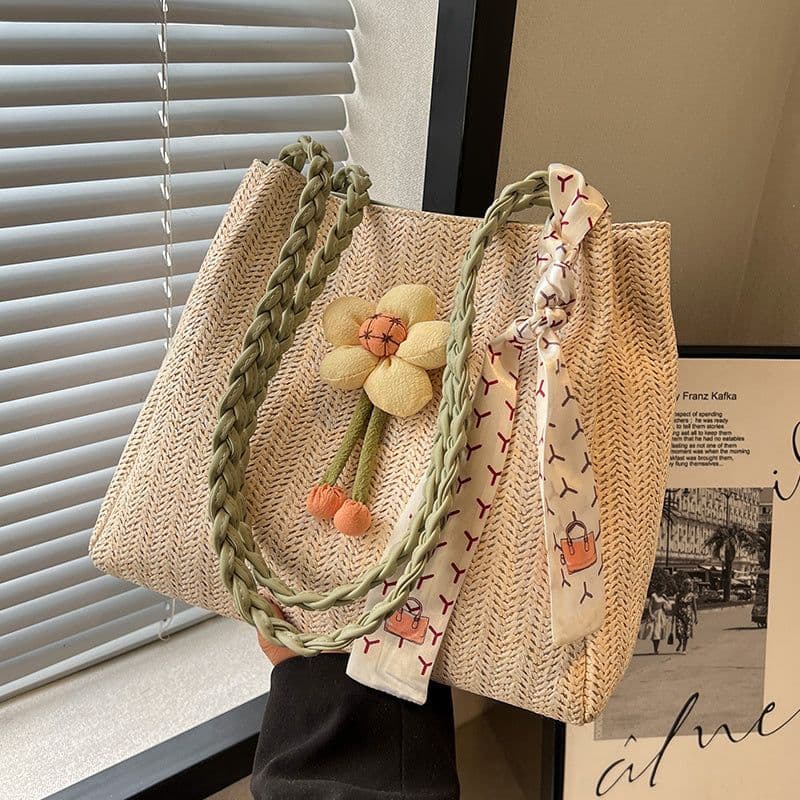 image-Women's Large-capacity Straw Tote All-match Shoulder Bag