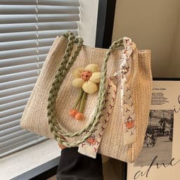 image-Women's Large-capacity Straw Tote All-match Shoulder Bag