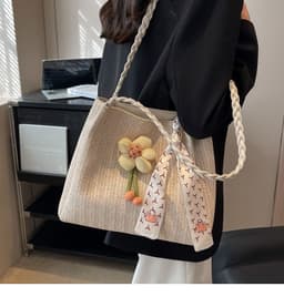 image-Women's Large-capacity Straw Tote All-match Shoulder Bag