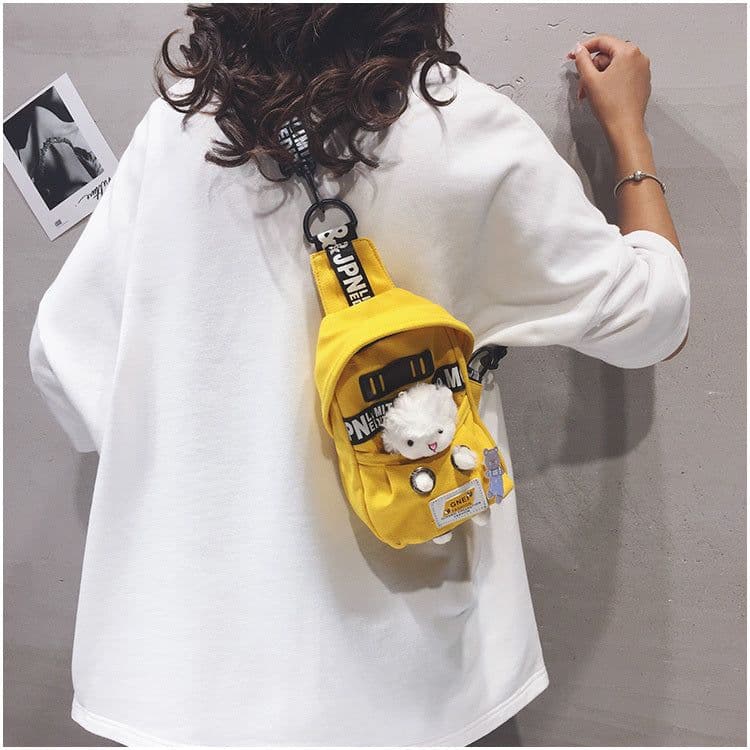 image-Cute Lamb Bag Women's Canvas Chest Bag Shoulder Messenger Bag