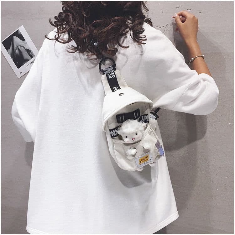 image-Cute Lamb Bag Women's Canvas Chest Bag Shoulder Messenger Bag