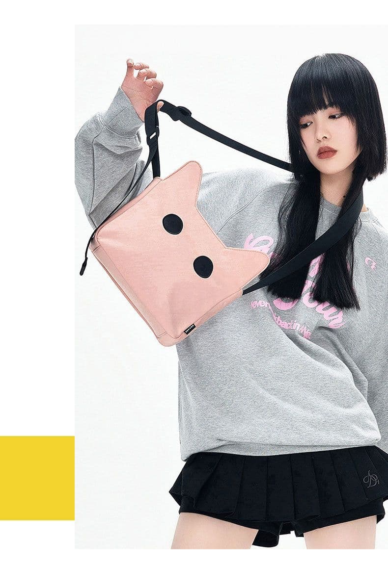 image-Cat-shaped Shoulder Messenger Bag Large Capacity Canvas Nylon Bag