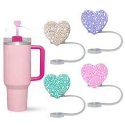 image-Dust Plug Love Leopard Print Straw Cover