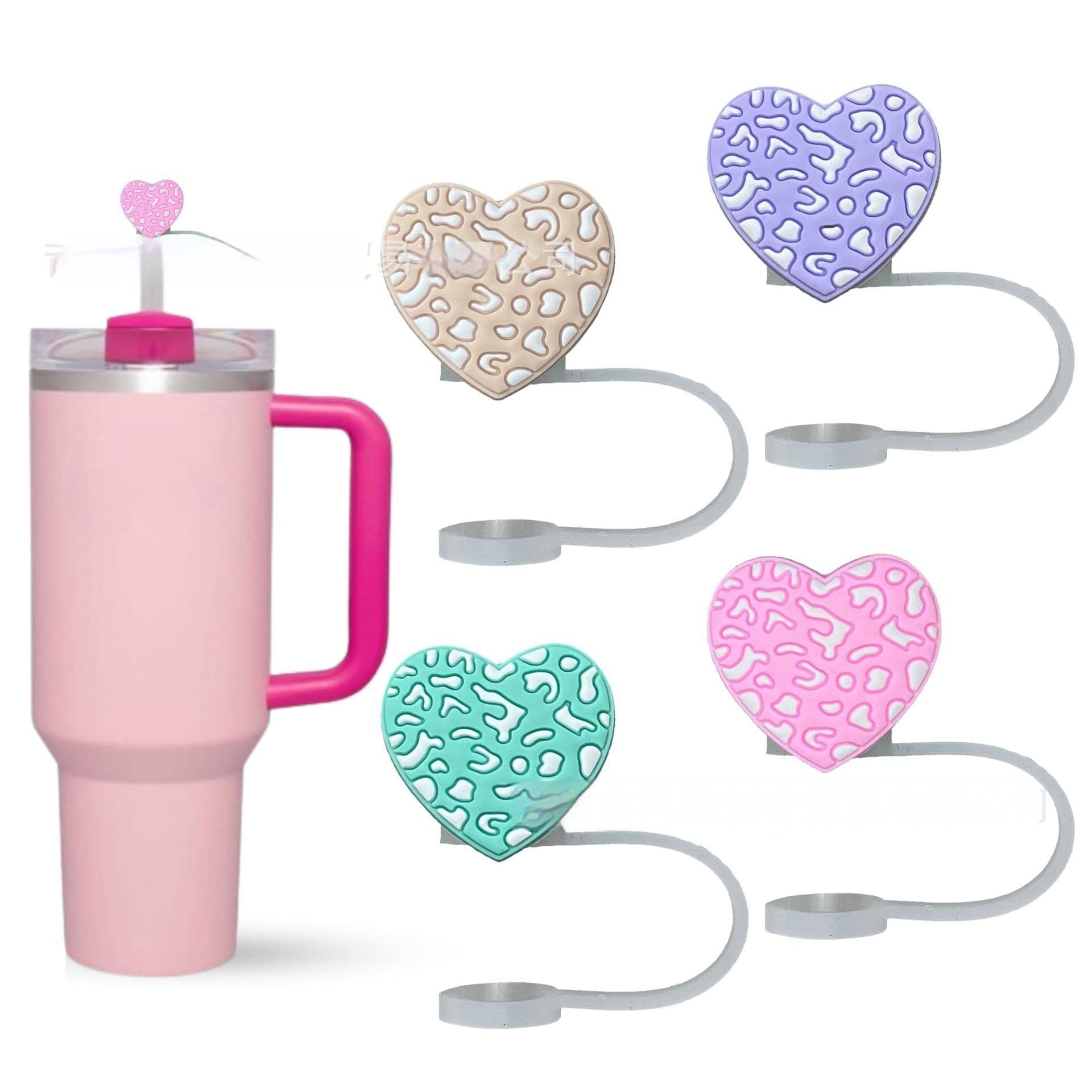 image-Dust Plug Love Leopard Print Straw Cover