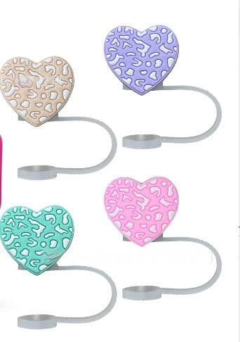image-Dust Plug Love Leopard Print Straw Cover