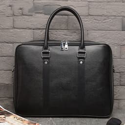 image-Men's Real-leather Handbag Double Zipper Cattlehide Leather Fashion