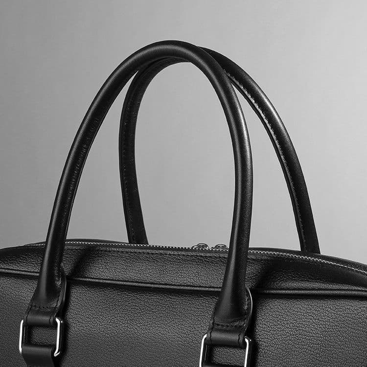 image-Men's Real-leather Handbag Double Zipper Cattlehide Leather Fashion